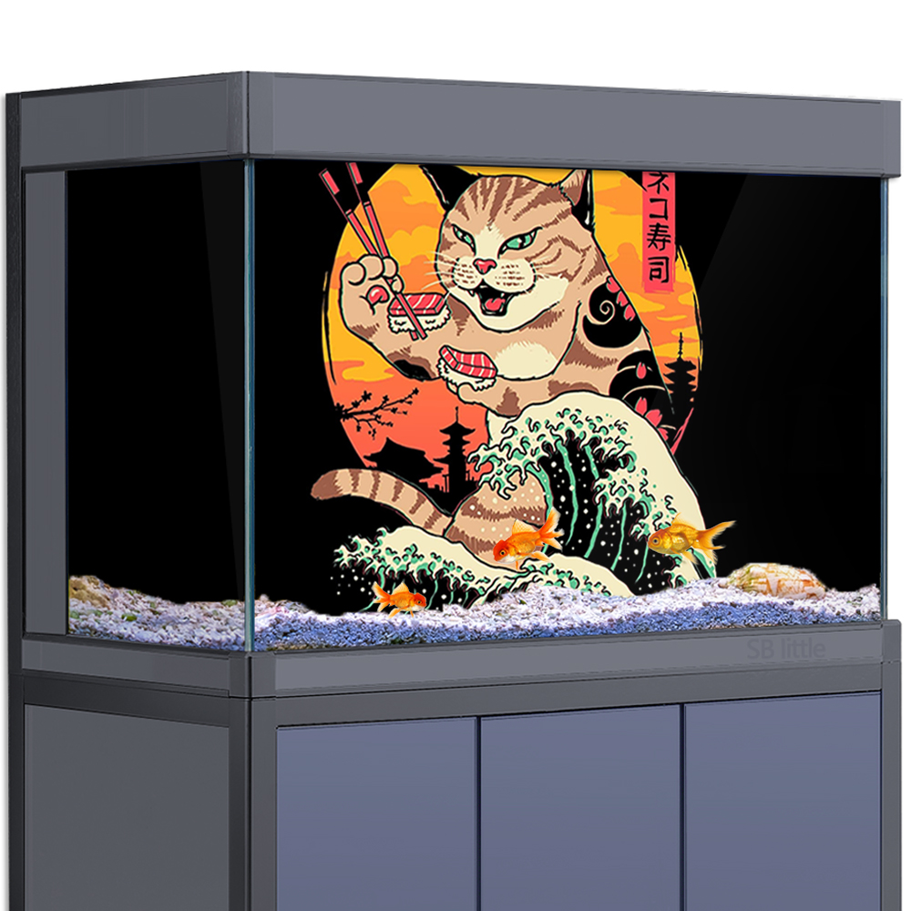 Aquarium Fish Japan - Aquarium Background Sticker - cats sushi