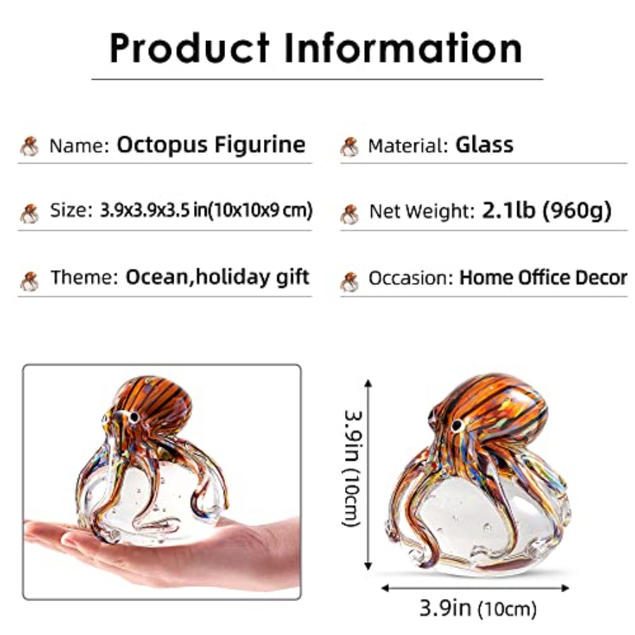 Hand Blown Glass Octopus Figur - مراجعة Aquarium Fish Japan وسعره